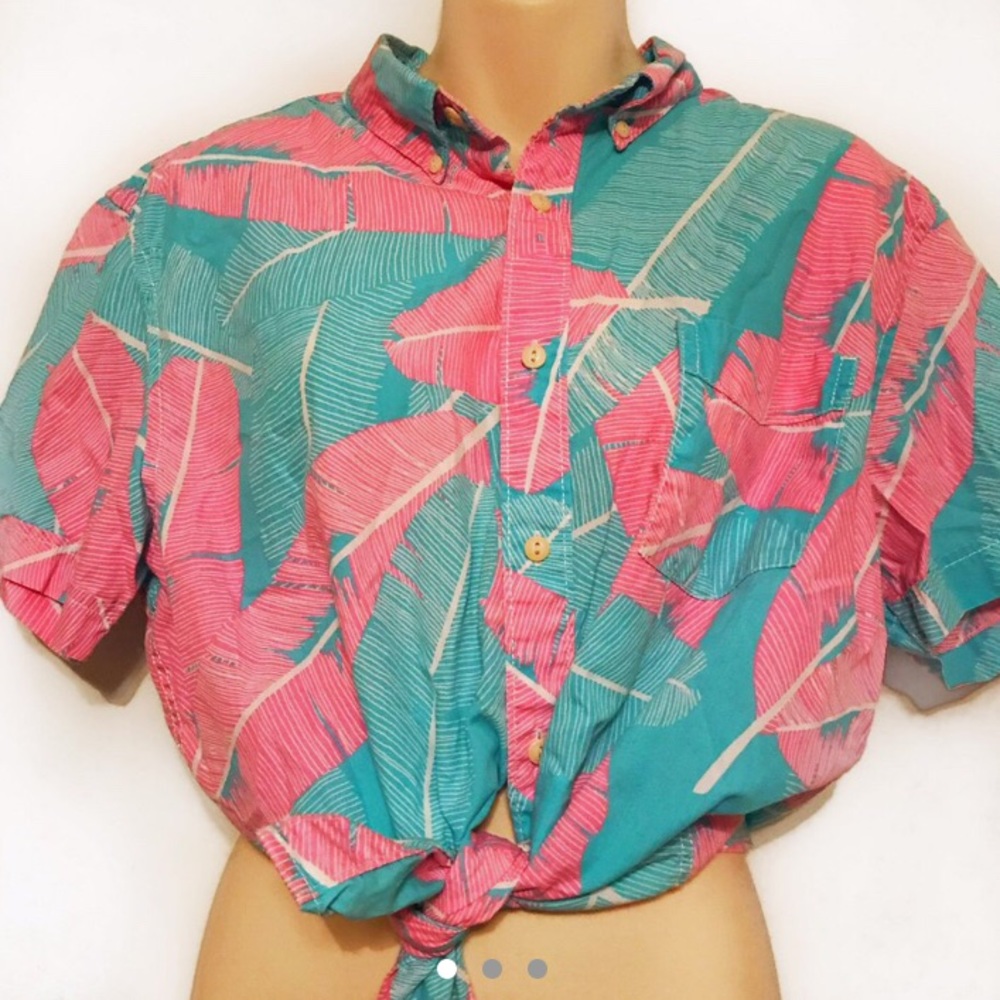 Retro, neon pink & blue Hawaiian shirt! - Picture 2 of 3